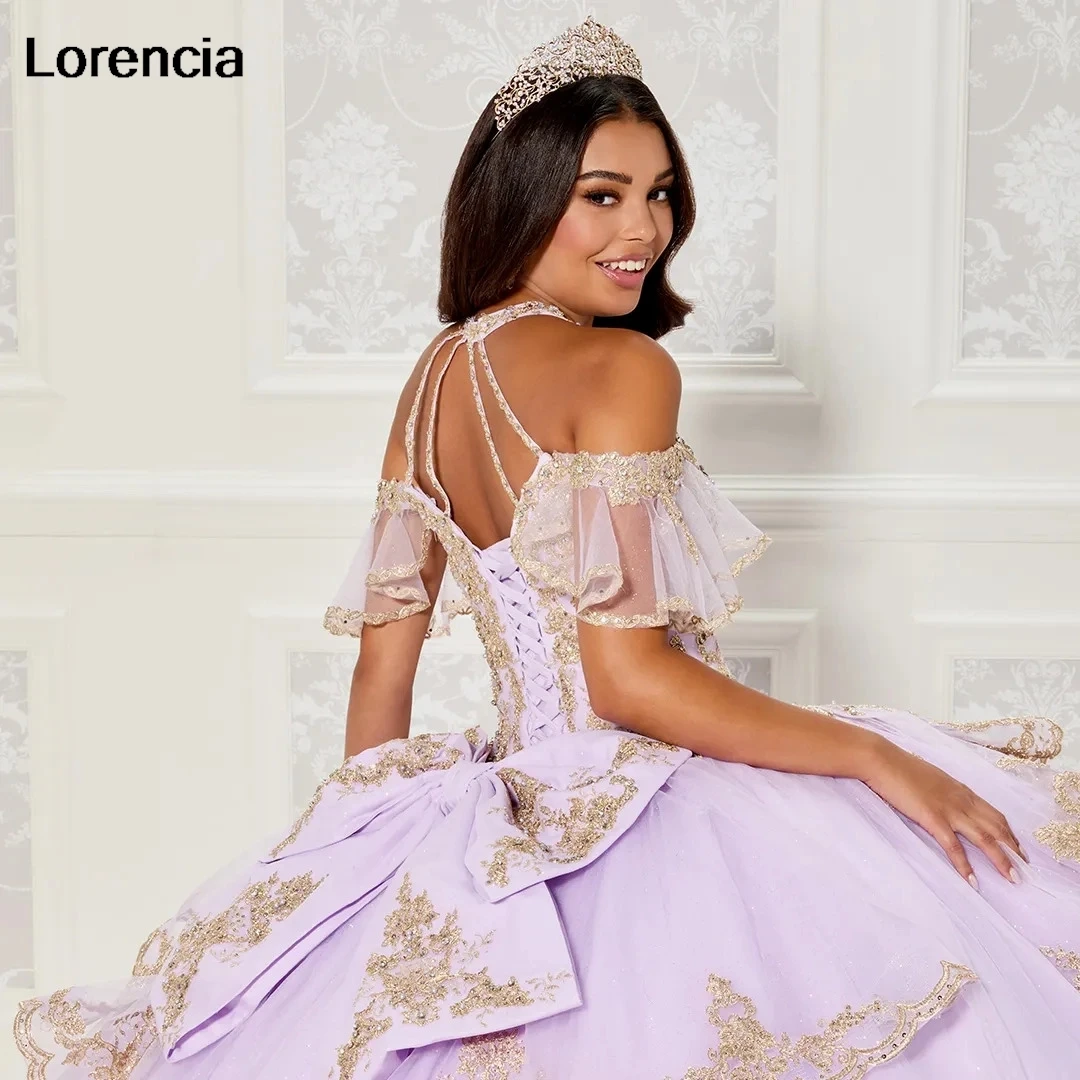 Aangepaste Lila Quinceanera Jurk 2024 Halter Gouden Kant Applique Kralen Ruches Corset Sweet 16 Vestidos De 15 Años YQD772