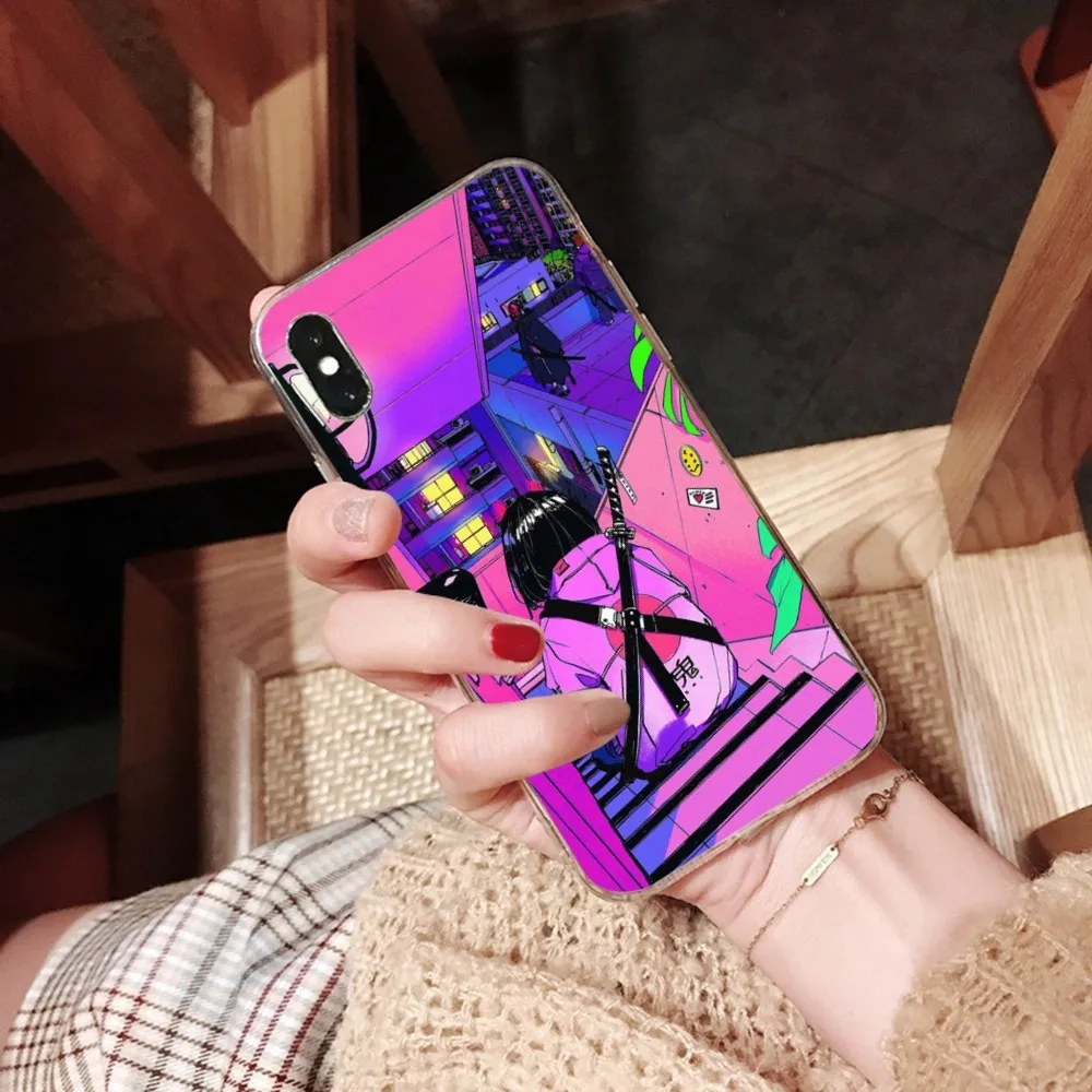 Vaporwave Glitch Anime Phone Case For iPhone 15 14 11 12 13 Mini Pro XS Max Cover 6 7 8 Plus X XR SE 2020 Funda Shell