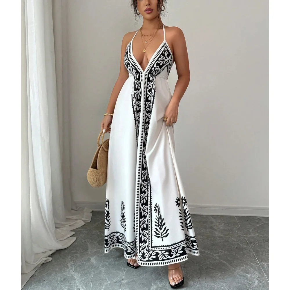Sexy Spaghetti Strap Midi Dress for Women, Unique Position Graphic Printed Pattern Dress, Chic Night Out & Dating Outfit