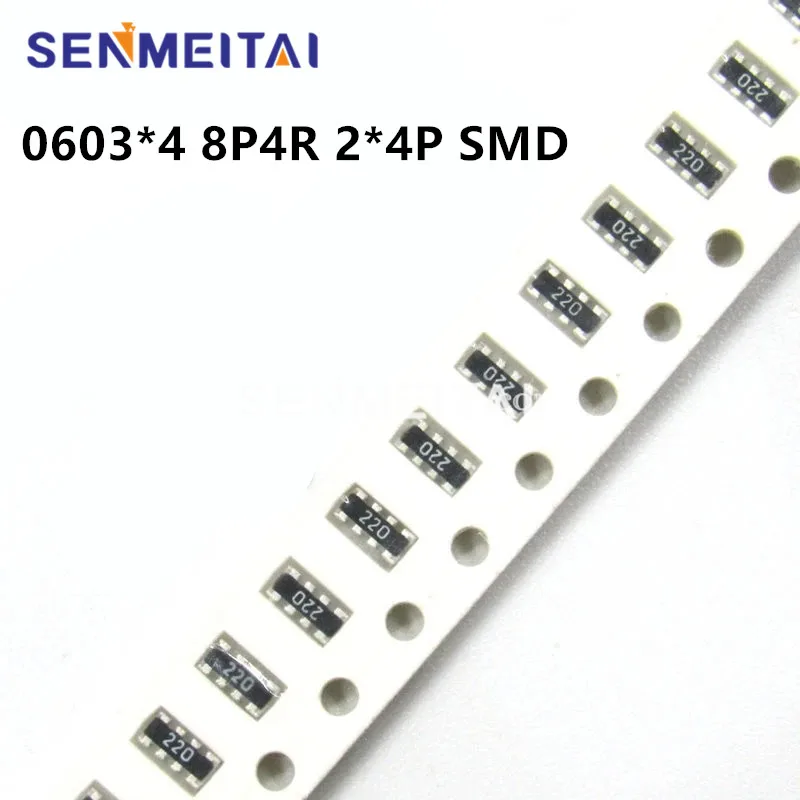 200Pcs 0603*4 8P4R 2*4P SMD Network Resistor Array 0ohm 1 10 100 ohm 1K 10K 100K 1M 101 102 103 104 105