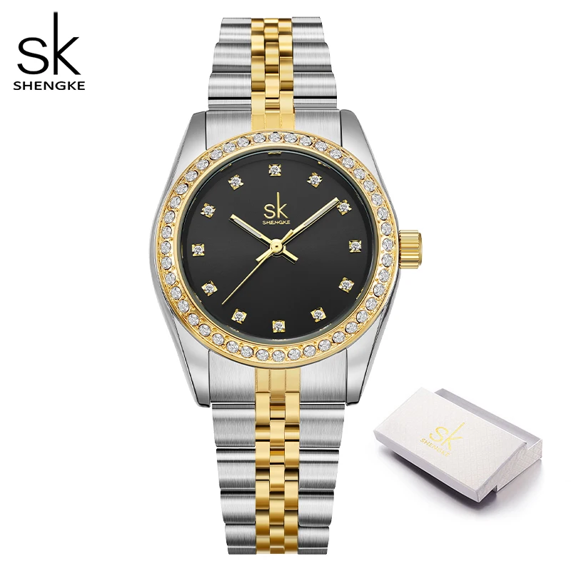 Shengke Women Watches Fashion Geneva Designer Ladies Watch Luxury Brand Diamond Quartz Gold Wrist Watch Gifts For Women Relogio