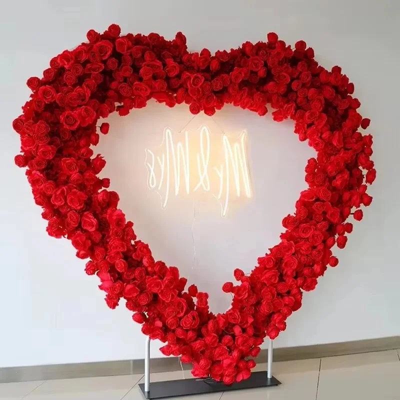 

2m X 2m Heart-Shaped 5D Rose And Hydrangea Arch Simulation Flower for Wedding Party Background Decoration Pure White Flower
