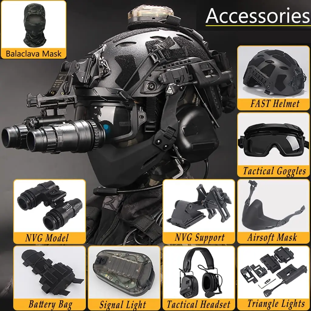 Tactical Helmet Set Fast Protection Equipment with Mask Headset Goggles NVG Model for Outdoor CS Hunting Paintball Airsoft Game
