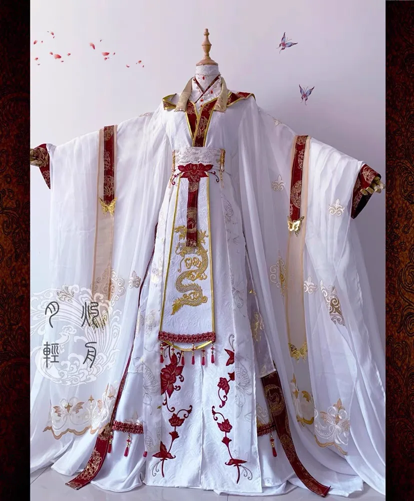 Heaven offices Blessing Xie Lian disfraz de Cosplay, Tian Guan Ci Fu, corona, príncipe Cos, pelucas superiores, hombres y mujeres, blanco, Han Fu, Halloween