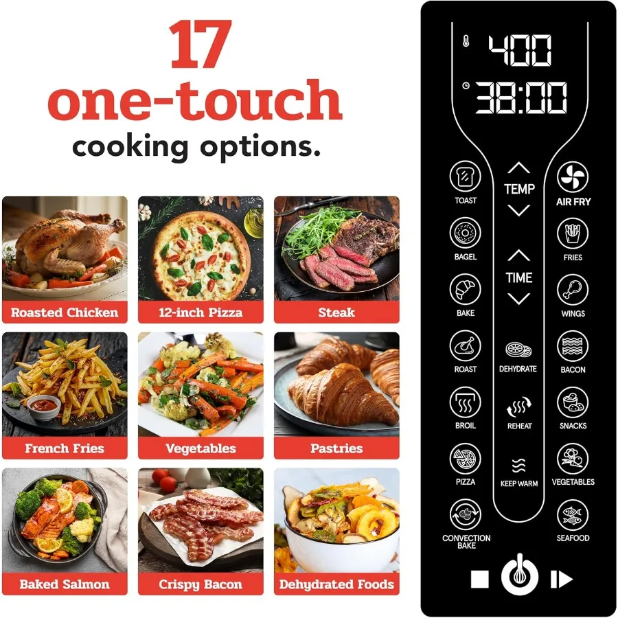 トースターオーブン エアフライヤー コンボ 17種類の調理プリセット 1700W フレンチドア デジタルエアフライヤーオーブン 24L容量 アクセサリー付き コンベクション機能付き