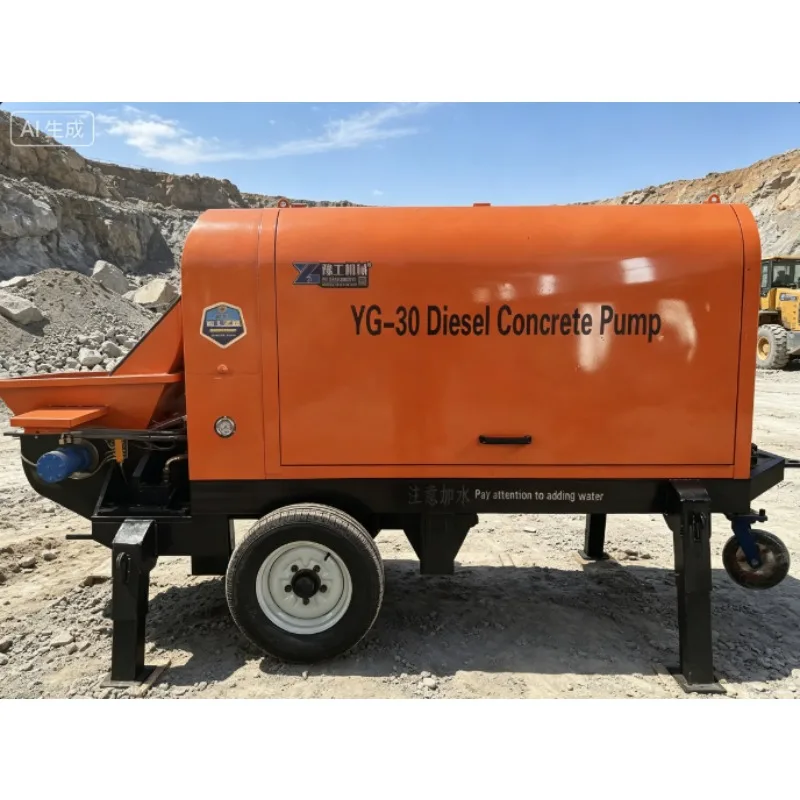 Factory Direct Sale Durable and Low Maintenance Trailer Pump Designed with Robust Diesel Power Unit, Diesel Concrete Pump