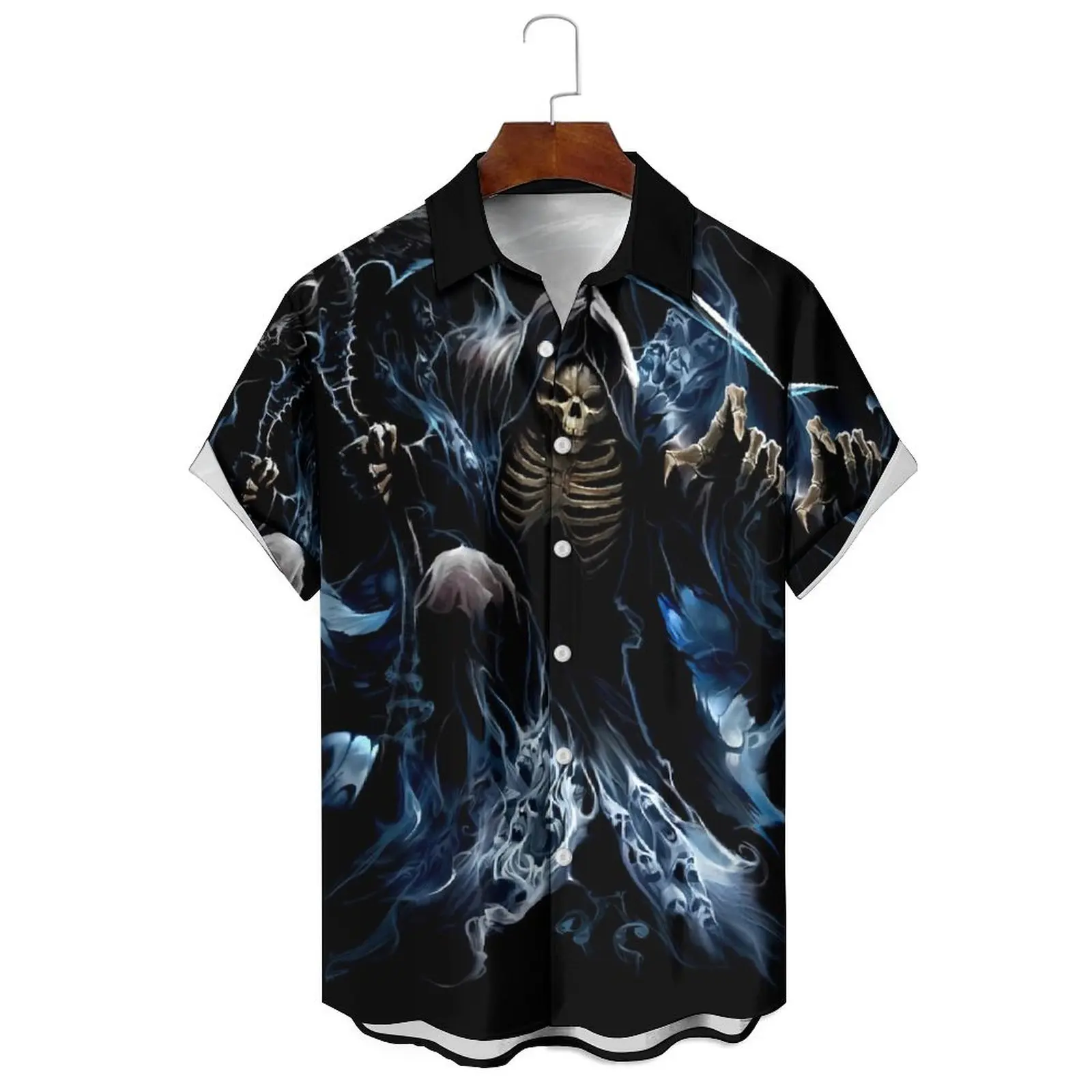 

Men's Summer Loose Leisure Simple Oil Painting Style Skull Illustration Printing Trend Can Be Worn Outside Short-Sleeved Shirt