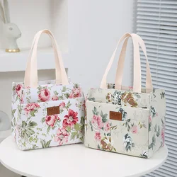 Aesthetic Floral Print Lunch Bag, Insulated Large Capacity Bento Bag, Thermal Cooler Handbag For School, Work, Travel & Picnic