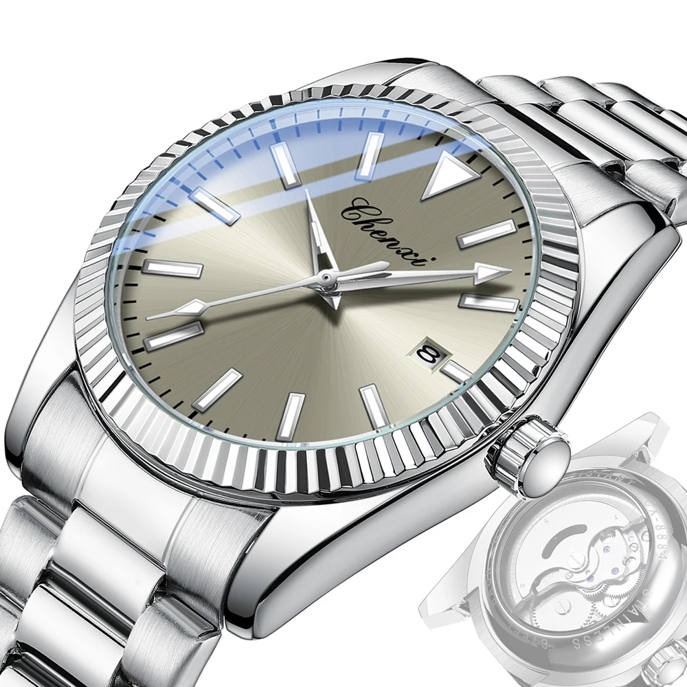CHENXI Luxe automatische mechanische horloges voor heren Merk zakelijk horloge Roestvrij stalen band Eenvoudige vrije tijd waterdichte klok
