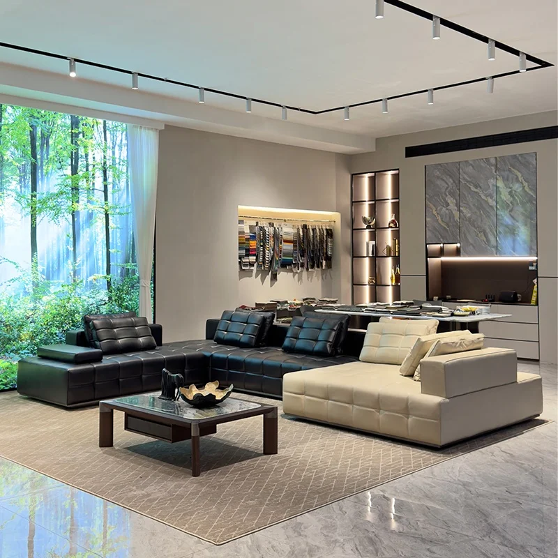 #Lawrence Luxury Villa Furniture High Quality Deluxe Authentic Cowhide Tufted Sofa Set for Living Room Apartment Genuine Leather