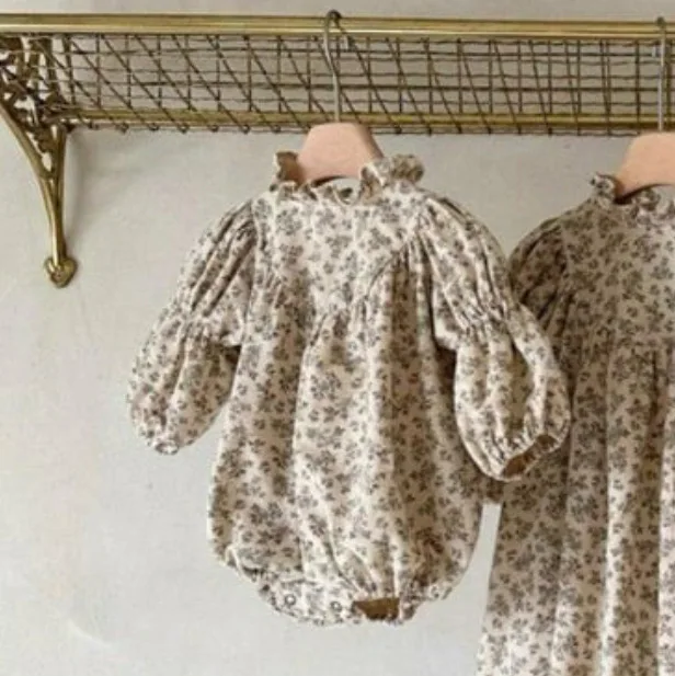 2026 ربيع جديد طفلة خمر الأزهار ارتداءها الوليد الرضع طويلة الأكمام جمبسوت من القطن لطيف طفل فتاة الملابس 0-24 متر #6