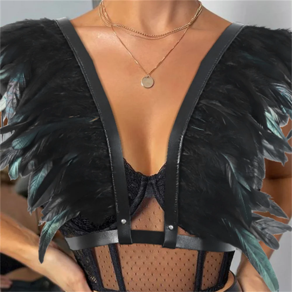 Gothic Medieval Halloween  Feather Shawl Shrugs Bolero Shoulder Wrap Cape Party Cosplay Rave Carnival Dress Up Party Stage Show