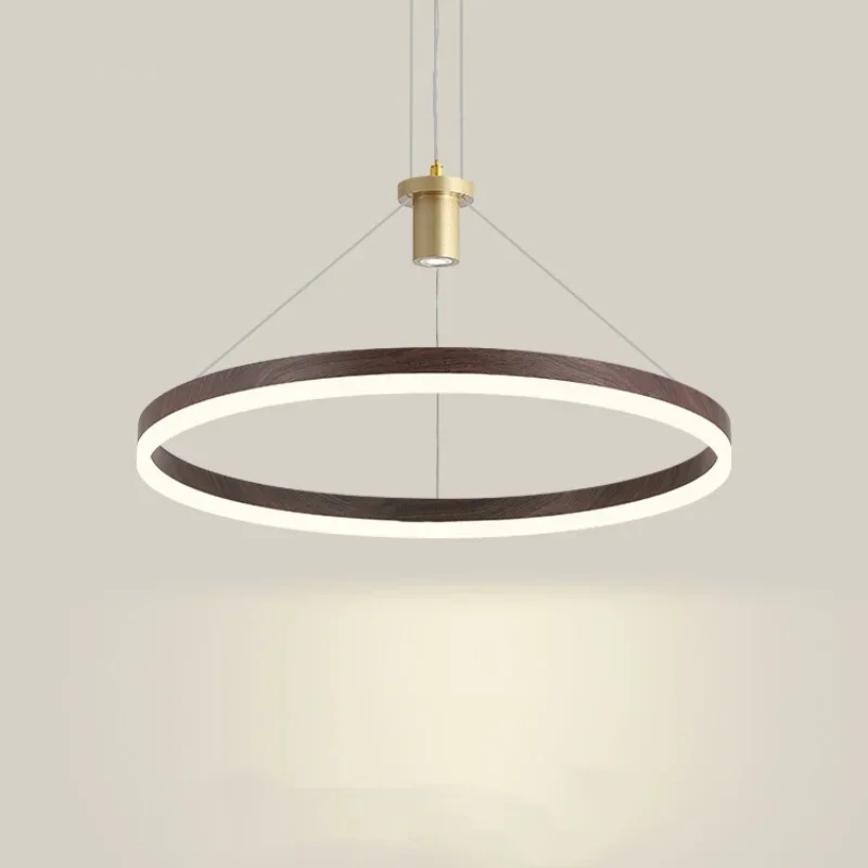 Lámparas LED colgantes modernas, iluminación circular de grano de madera, estilo chino, para restaurante, dormitorio, mesa de comedor, bar y mostrador