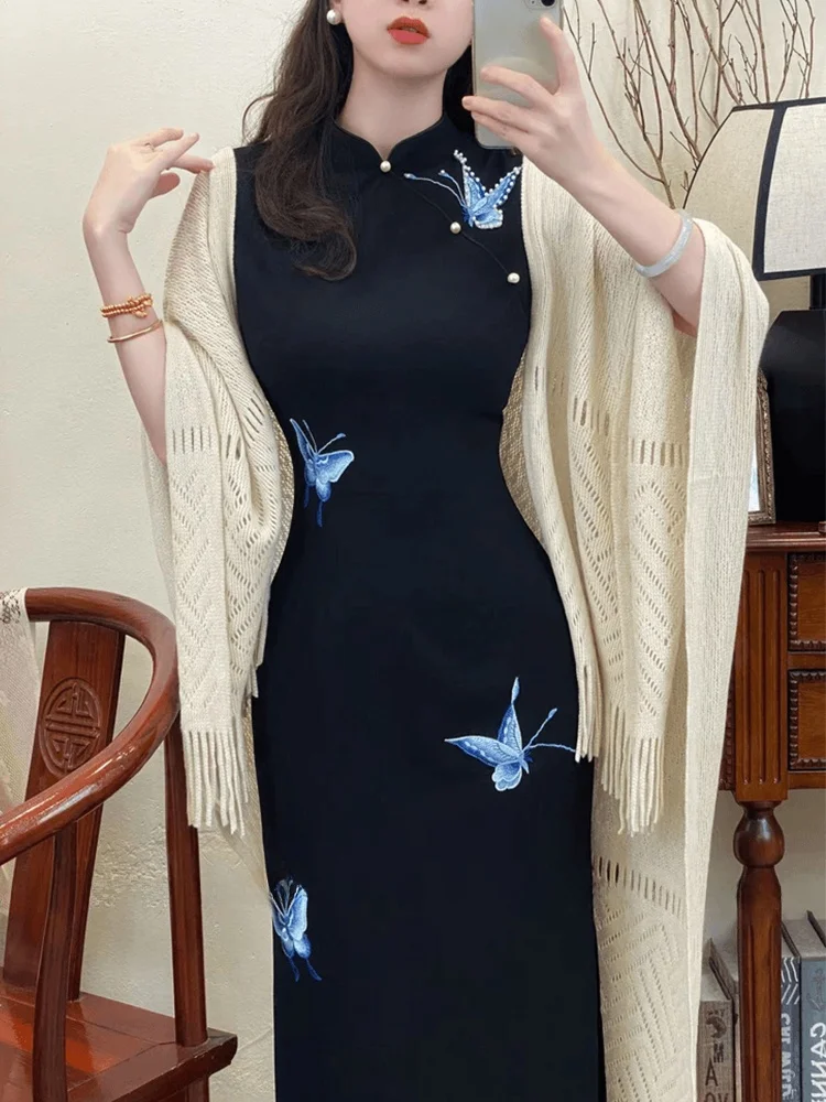 

Ele New Chinese Sle Long Dr Women's National Sle Standing Collar plus Size Dr XZY Xinzhengyan