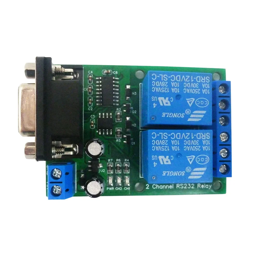 DC 12V 24V 2Ch DB9 UART Relay Module RS232 Serial Port Switch Board for PC PLC Motor LED PTZ