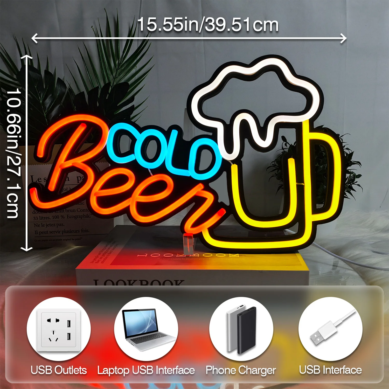 冷たいビールのネオンサイン 1 個、ビールバー、キッチン、レストラン、男性の隠れ家パーティー、ハロウィーン、クリスマス、壁の装飾に使用されます。