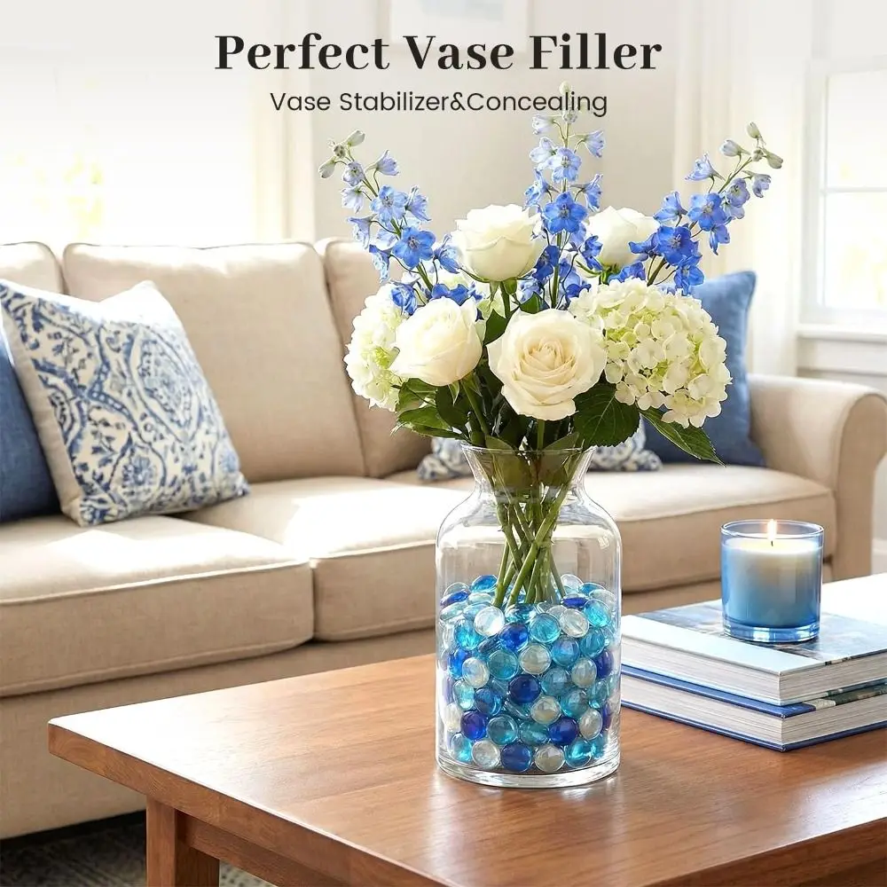 Glass Pebbles Vase Filler Beads Decorative Glass Stones Light Reflecting Clear Glass Beads for Vases Mixed Color Crystal Balls