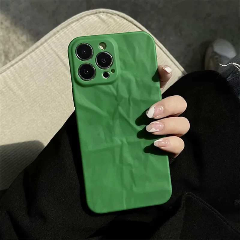 Retro Wrinkle art blue Emerald green shockproof Phone Case For iPhone 15 14 13 11 12 Pro Max Xr Xs Max 7 8 Plus Case Cute Cover