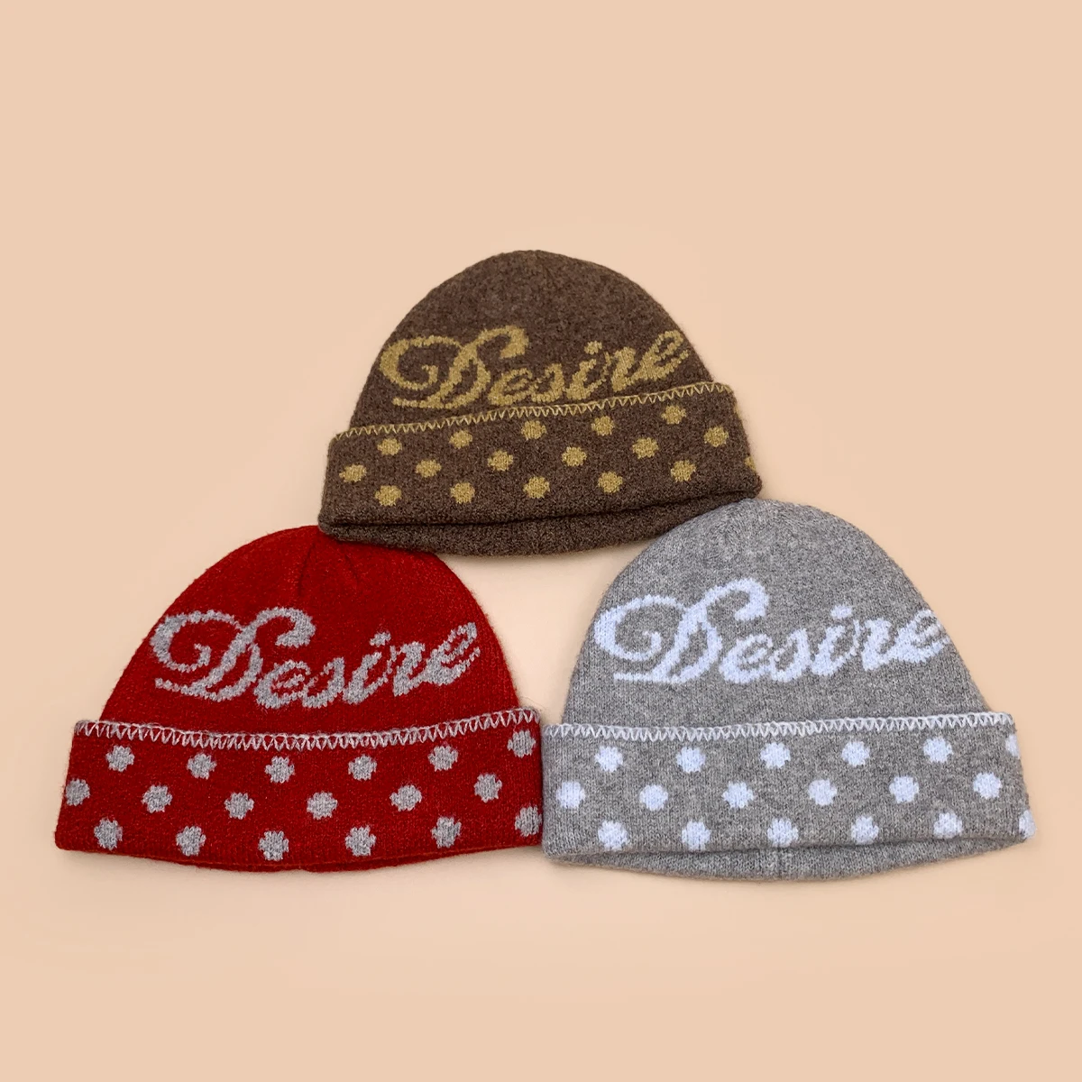 American Retro Jacquard Letters Knitted Hats New Men Women Warm Polka Dot Fashion Color Block Outdoor Versatile Personal Beanies 2