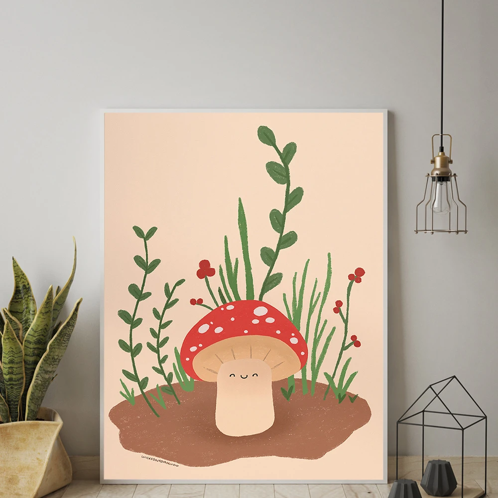 Cartoon Cute Mushroom Wall Art Little Mushy Canvas Painting Nordic Nursery Posters And Prints Wall Pictures Baby Kids Room Decor