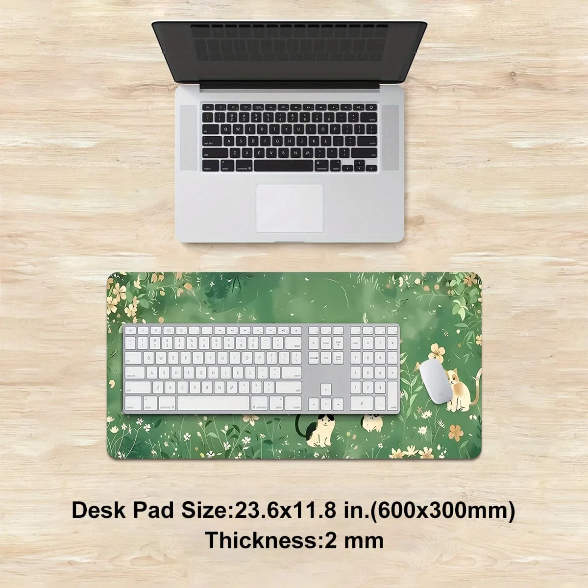 Cats in Green Meadow Mouse Pad Multi-size Washable Non-Slip Stitched Edge Computer Keyboard Desk Mat For Office Home, Ideal Gift