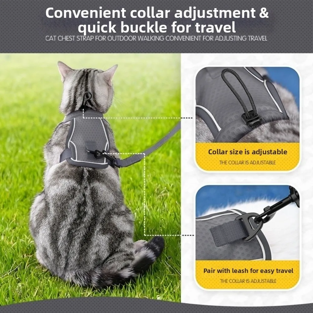 

Reflective Design Cat Harness Vest Adjustable Vest Breathable Pet Walking Harness Comfortable Escape Proof Cat Traction Rope