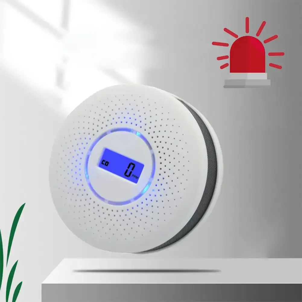 Poisoning Smoke & Carbon Monoxide Detector Combination Smoke CO Sensor Alarm with 3 Color LED Indicator Built in Siren Alert