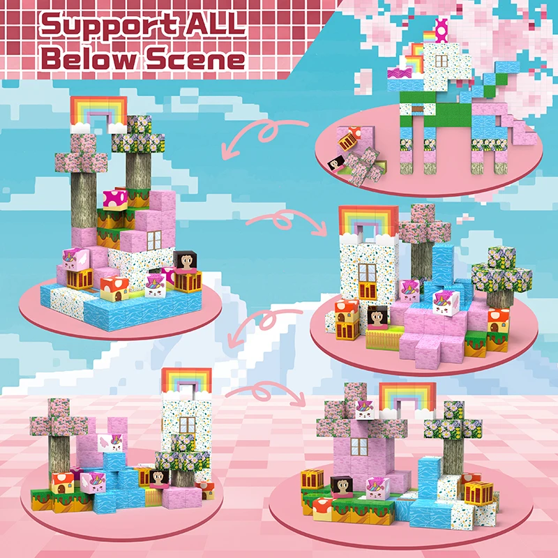 100PCS Magnetic Tiles Building Blocks,Princess Pink Castle Set, STEM Educational Toys for Kids Ages 4-8,Creative Gift for Girls