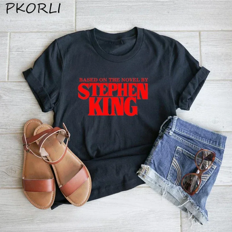 T-Shirt katun gambar cetak huruf lucu berdasarkan Novel oleh Stephen King pakaian Retro Harajuku Wanita kaus oblong horor Tumblr