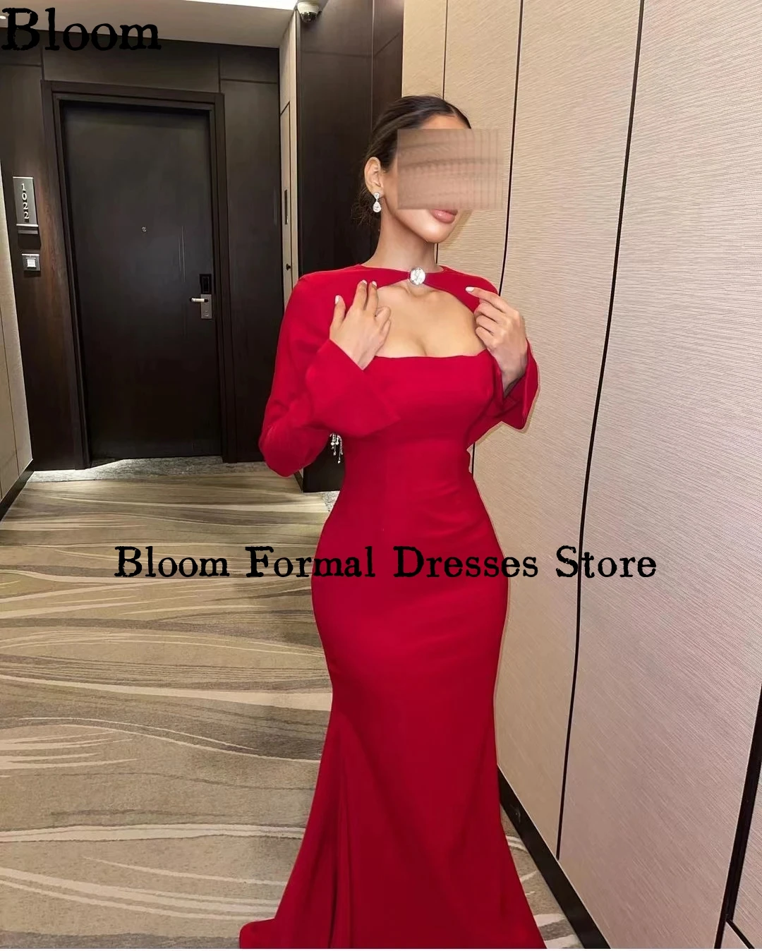 Bloom Red Cut-Out Evening Dresses Sexy Backless Shiny Tassels Long Sleeves Mermaid Party Dresses For Prom vestidos de festa