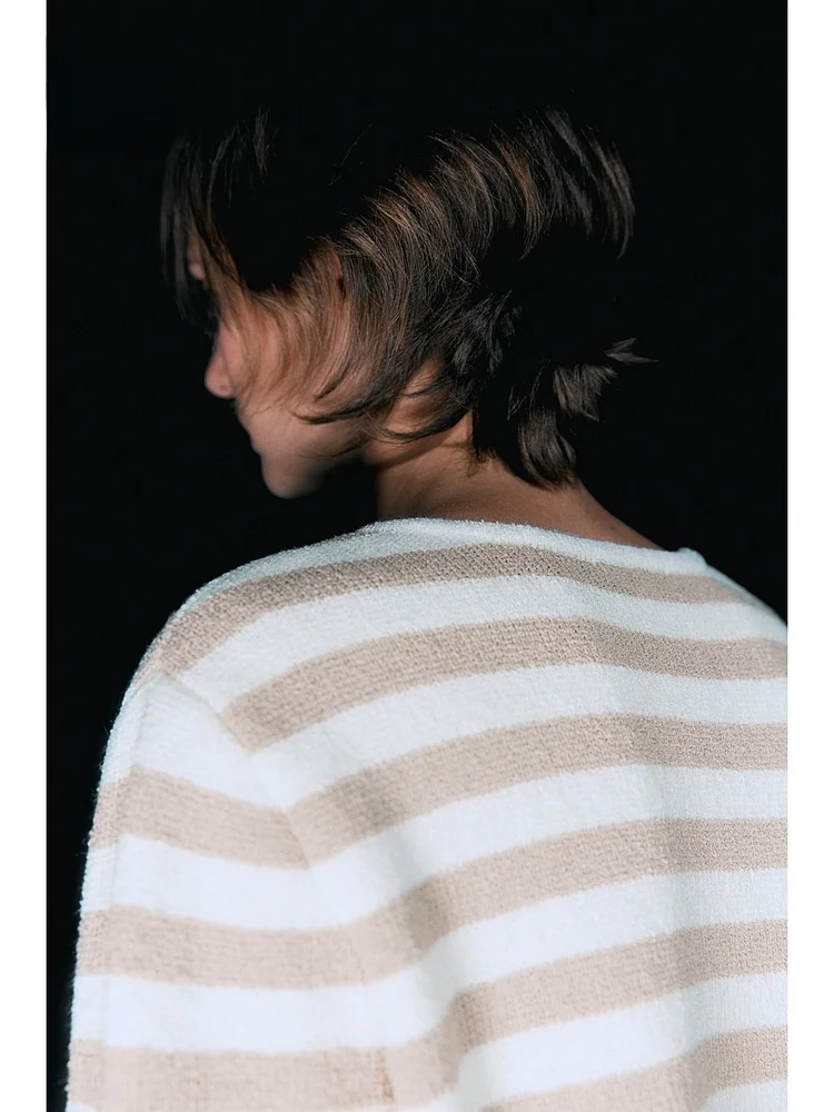 

Faionable Casual Striped Knitted Cardigan Coat HM Women's Autumn Small Fraance Sle Knitted Open-irt Outerwear
