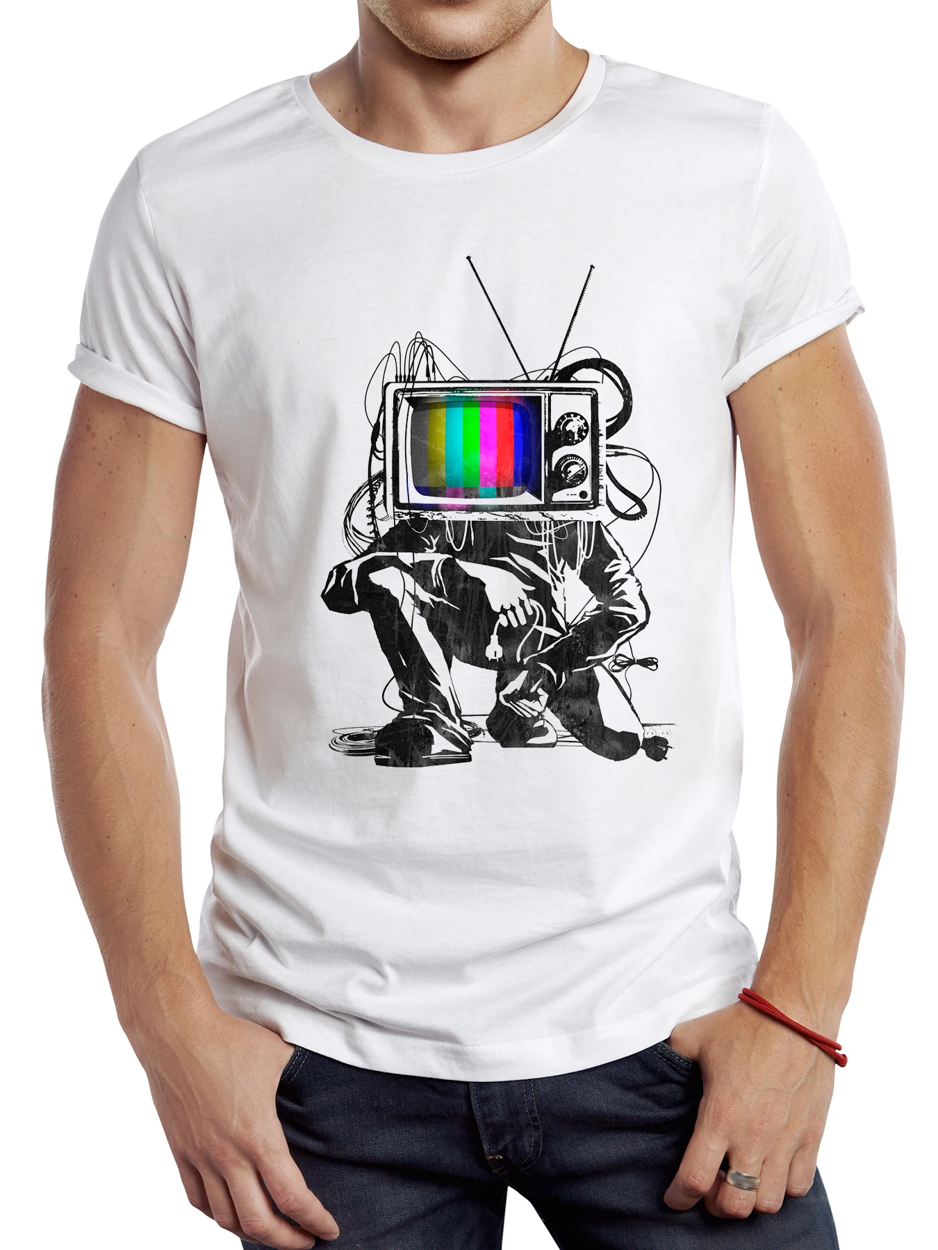 

FPACE Fashion Trend Retro TV Colour Test Man Printed T-Shirt Men's Short Sleeve T-Shirt Casual Versatile Tops