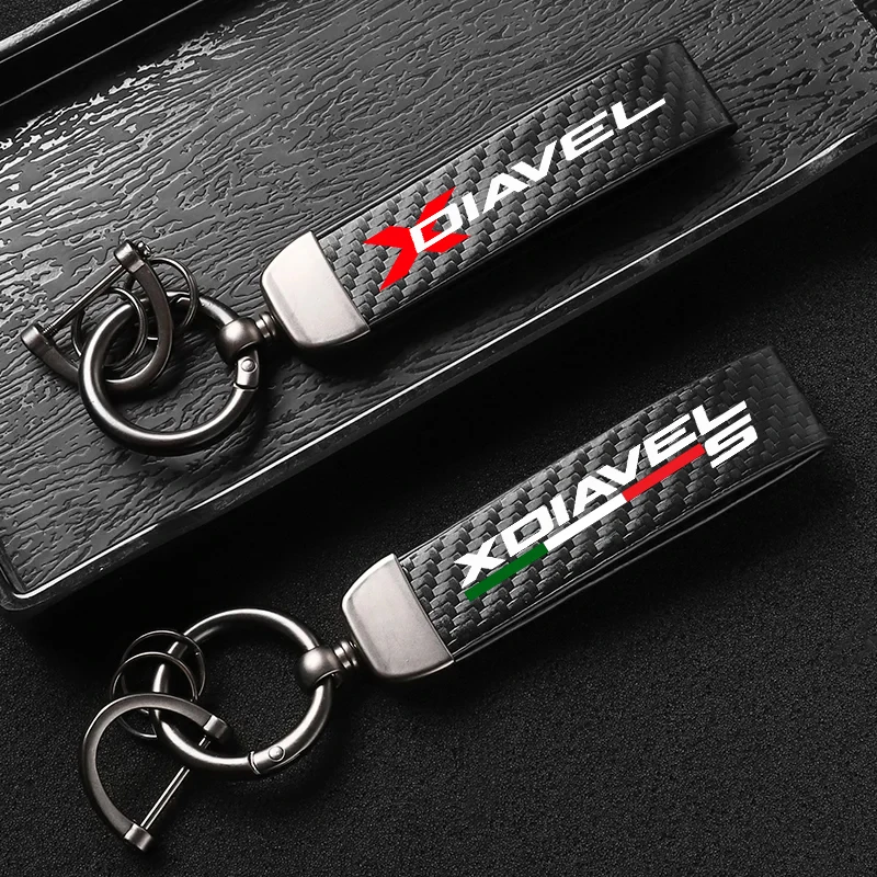 Motorcycle Key Chains KeyChain Leather Carbon Fiber for XDIAVELS Ducati XDiavel X-Diavel 1200 Diavel1200 Custom LOGO Accessories