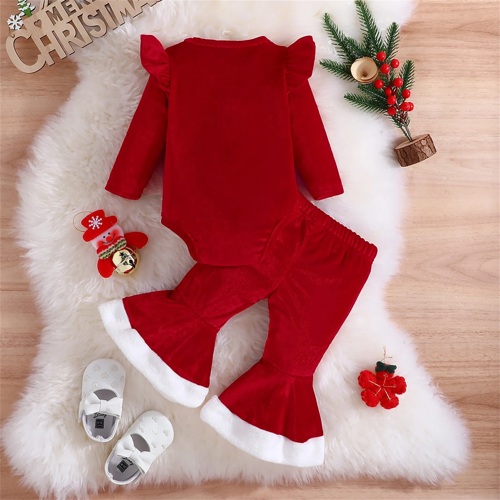 6M,9M,12M,18M,24M Newborn Infant Baby Girl Christmas Outfit My First Christmas Romper Pants Two Pieces Outfits Set Girls Clothes