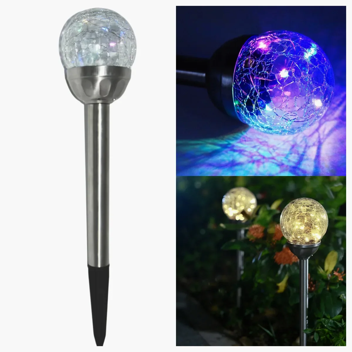 Courtyard Solar Glass Lamp Stainless Steel Ground Plug Lamp Outdoor Garden Waterproof Rainbow Decorative Planet Lamp