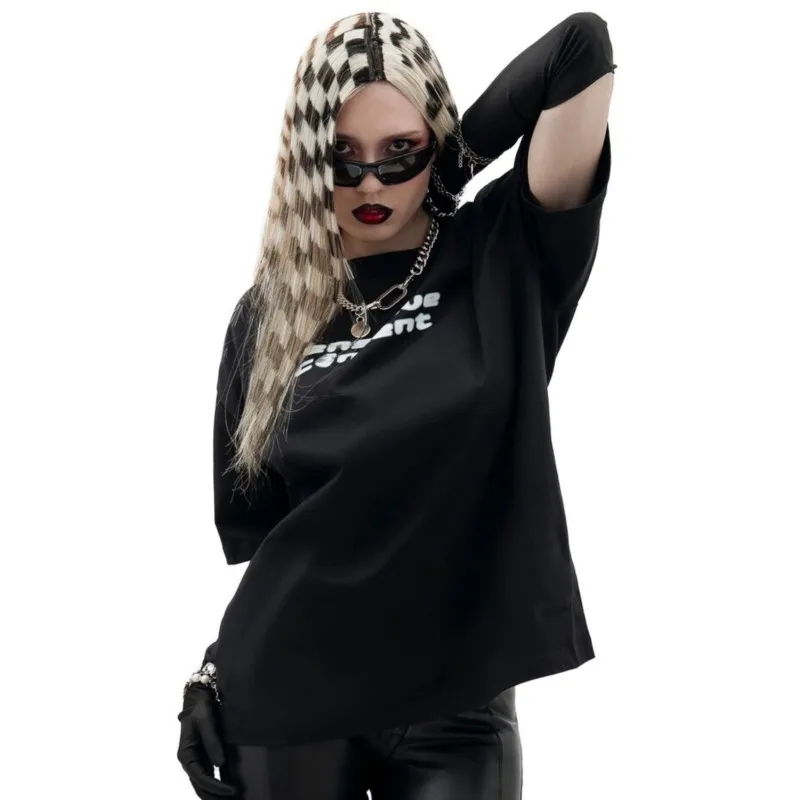 Vintage Letter Print Punk Men's T-Shirt Short Sleeve Y2k Streetwear Hip Hop Goth Grunge Cotton Fashion Black Clothing Loose Tops image 3