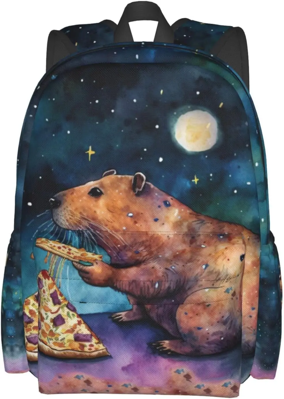 حقيبة ظهر مدرسية من Galaxy Pizza Capybara حقيبة كتب خفيفة الوزن كاجوال للفتيات والأولاد والنساء والرجال والسفر والكمبيوتر المحمول مقاس 16 بوصة