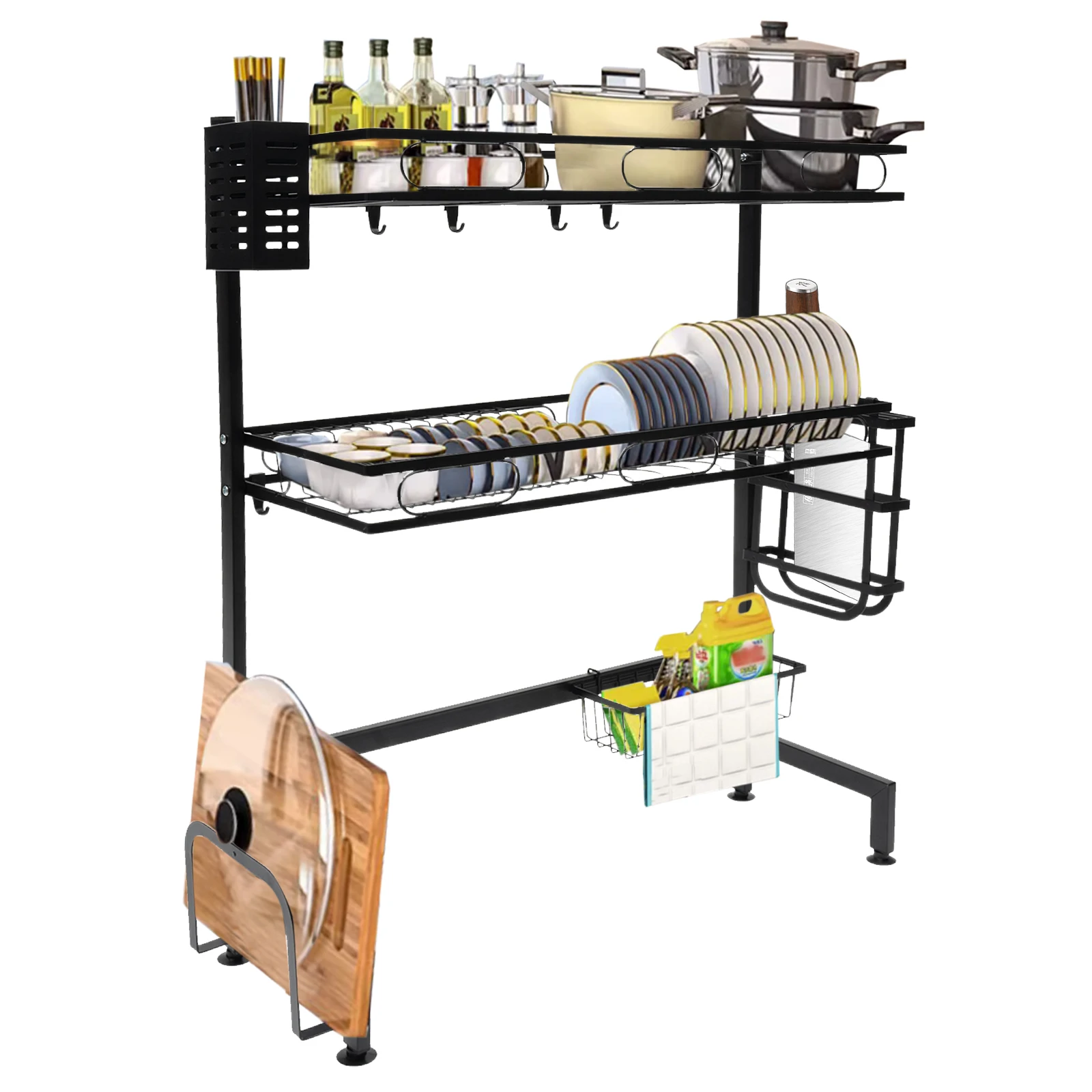 Étagère de rangement en acier au carbone, au-dessus de l\'évier, vaccage de la vaisselle, Couverts à proximité, Seau de cuisine, Top, Organisateur de