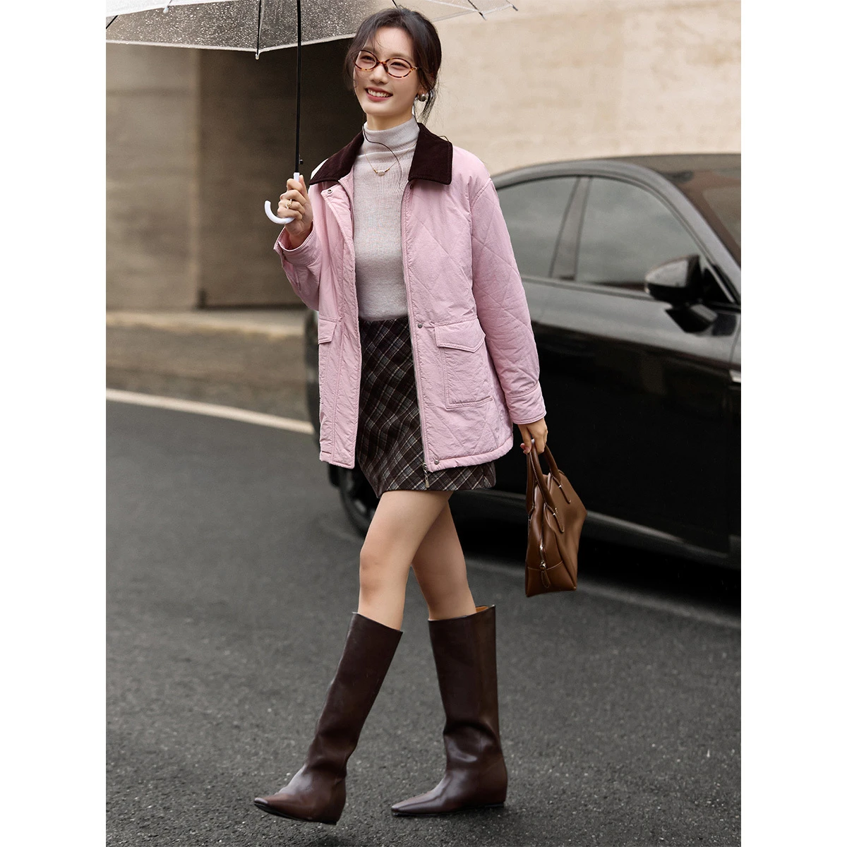 VIMLY موضة أبلى للنساء 2025 التلبيب طوق التباين اللون مبطن سميكة سترة فضفاضة تناسب المرأة الشتاء سترة A3776