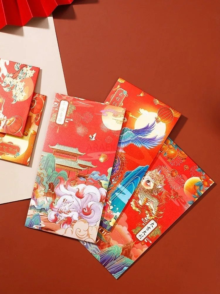 12 Stuks Nieuwe Chinese Stijl Rode Envelop Tas Universele Rode Envelop, Bruiloft Rode Envelop Cadeau Gouden Tas