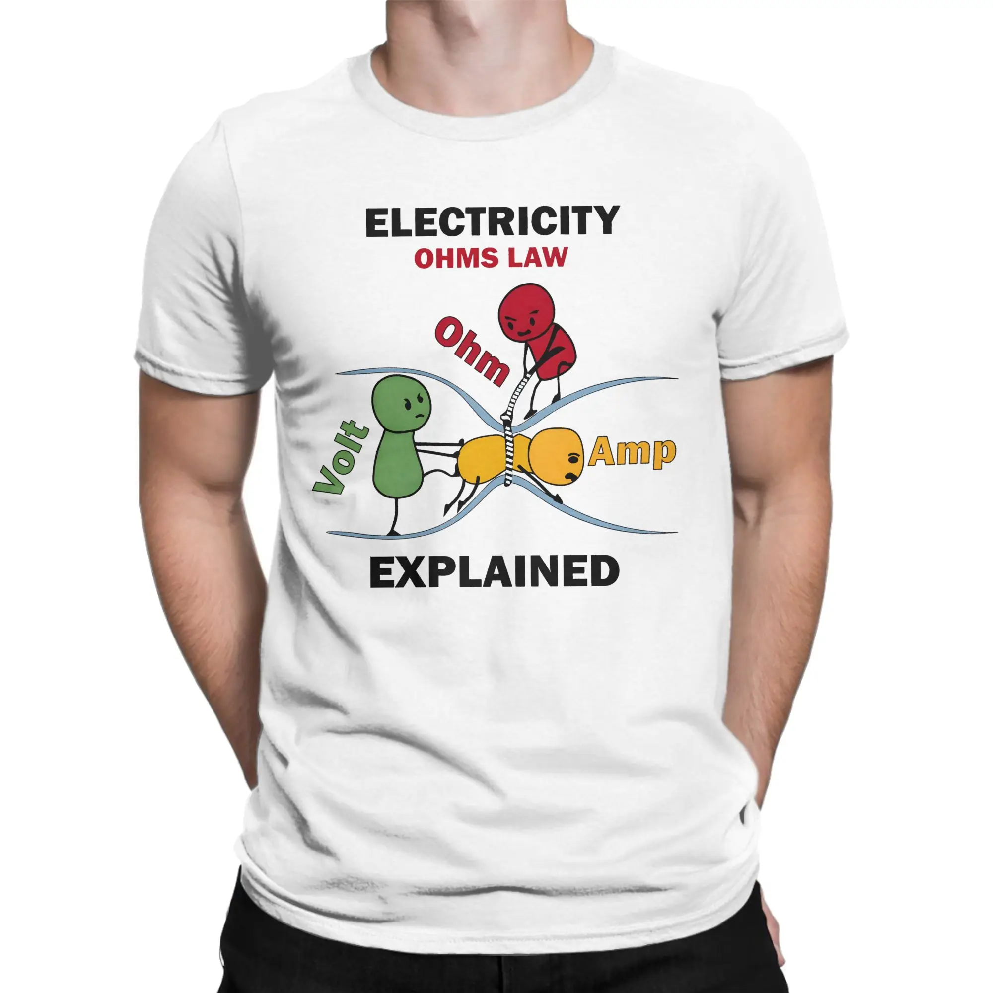 Electricity Explained funny Ohms Law  T Shirt Men Cotton Tops Leisure Electrical Engineer Round Neck Short Sleeve