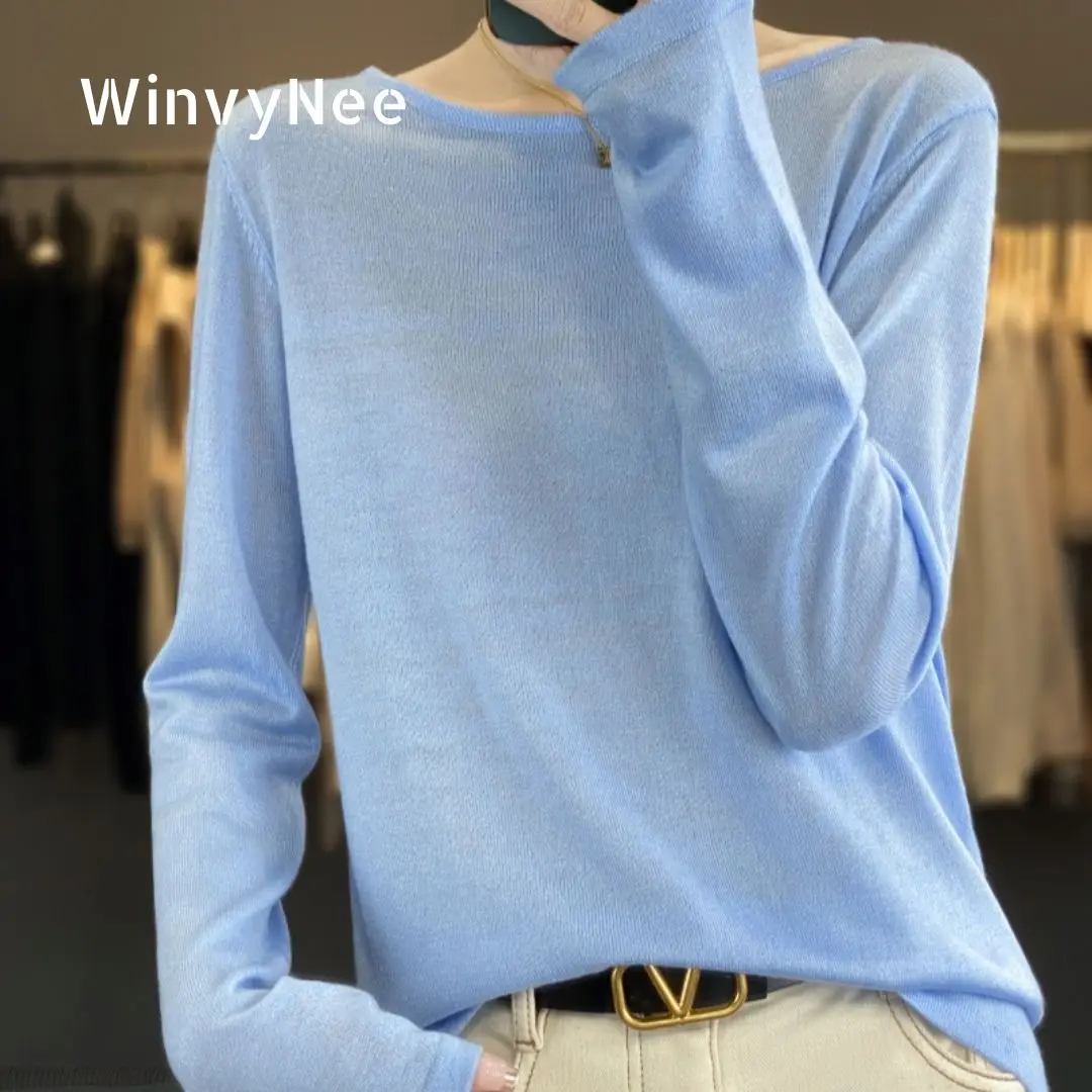 

Женский весенний вязаный топ WinvyNee из чесаной шерсти с открытыми плечами, ультратонкий, модный, 4 цвета, базовый дизайн, ZA1047025