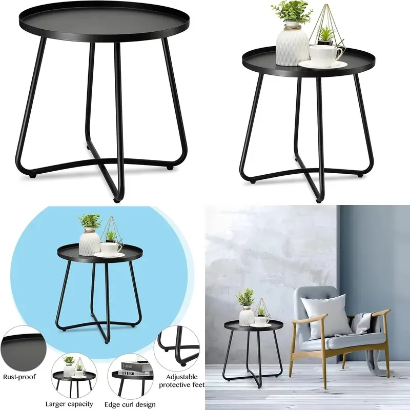 Outdoor Side Table Weathering Steel Terrace Small Round Coffee Table Metal Patio Furniture for Courtyard Garden Balcony