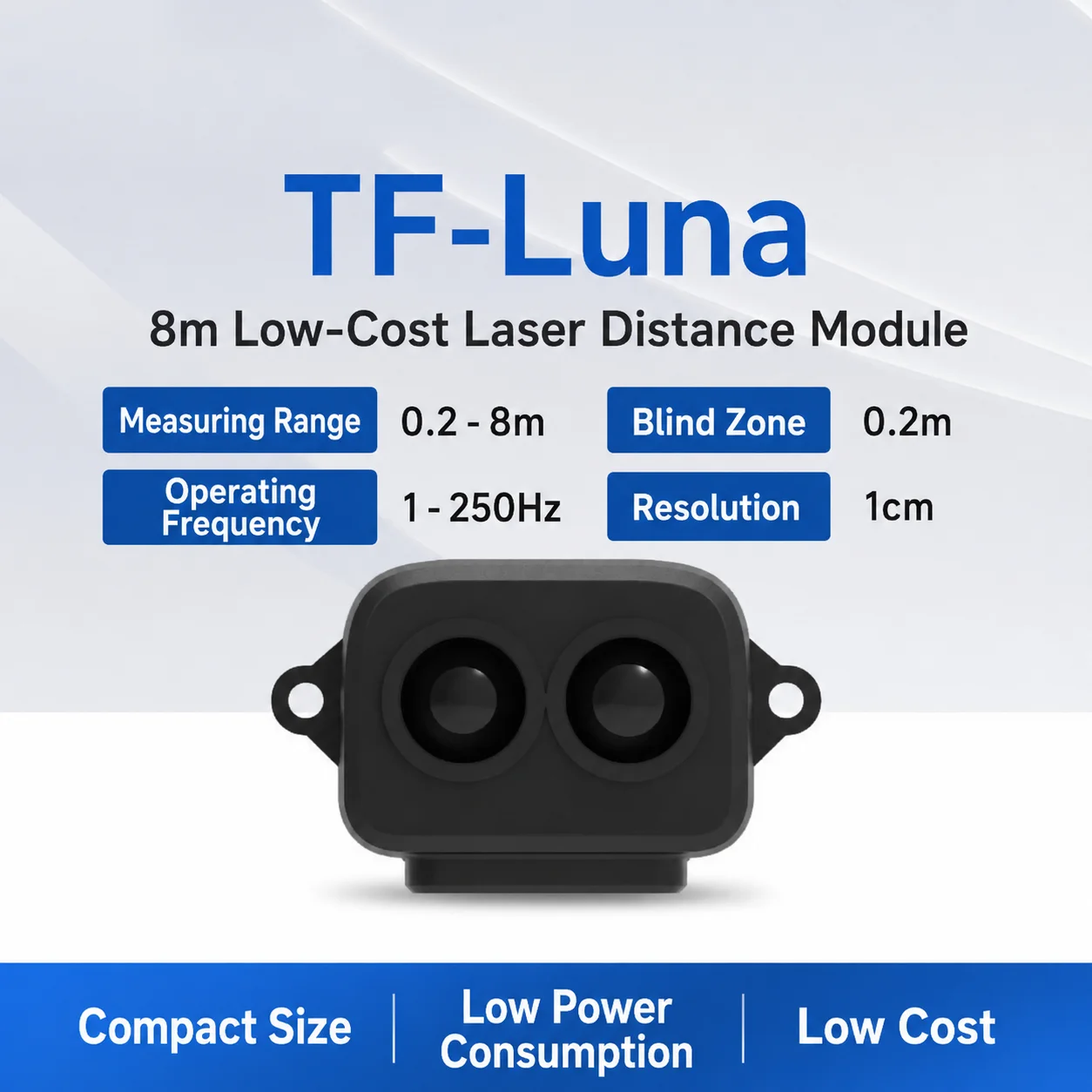 Benewake TF-Luna LiDAR Laser Ranging Sensor Module UART IIC Interface Compact Design Small Size, Light Weight, Easy to Integrate