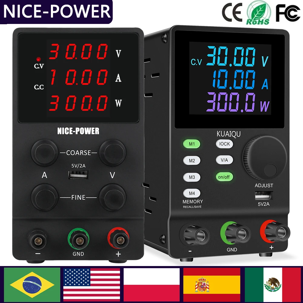 NICE-POWER Bench Power Supply, 30V 10A Programmable Lab Power Supply with Encoder Knob, Memory Storage, Output Switch