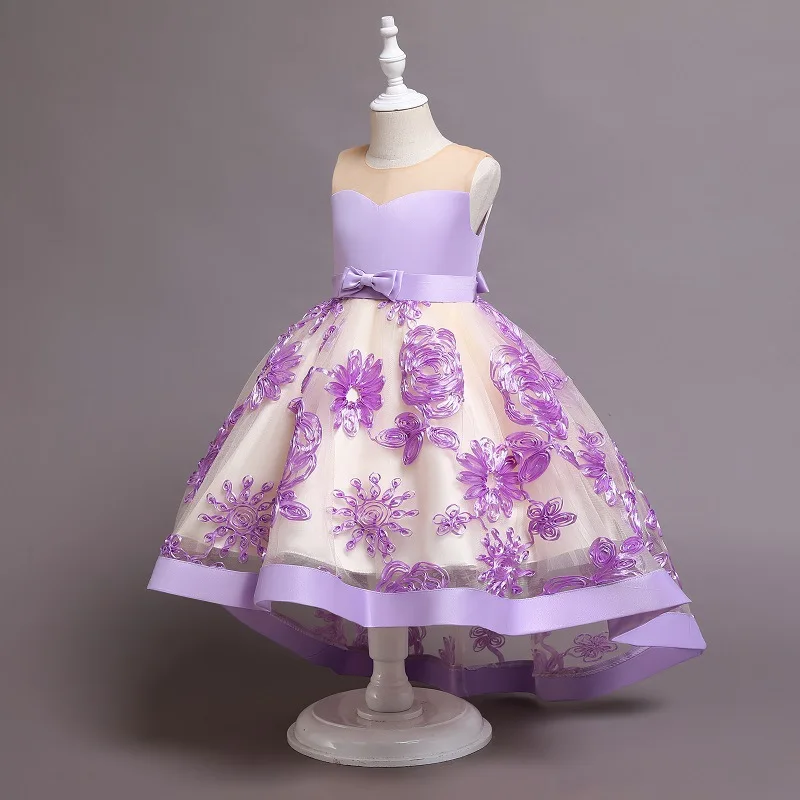 2023 Verão Crianças Criança Princesa Vestido para Cerimônias de Aniversário Festa de Casamento Flor Meninas Tule Assimétrico Tamanho 4-14