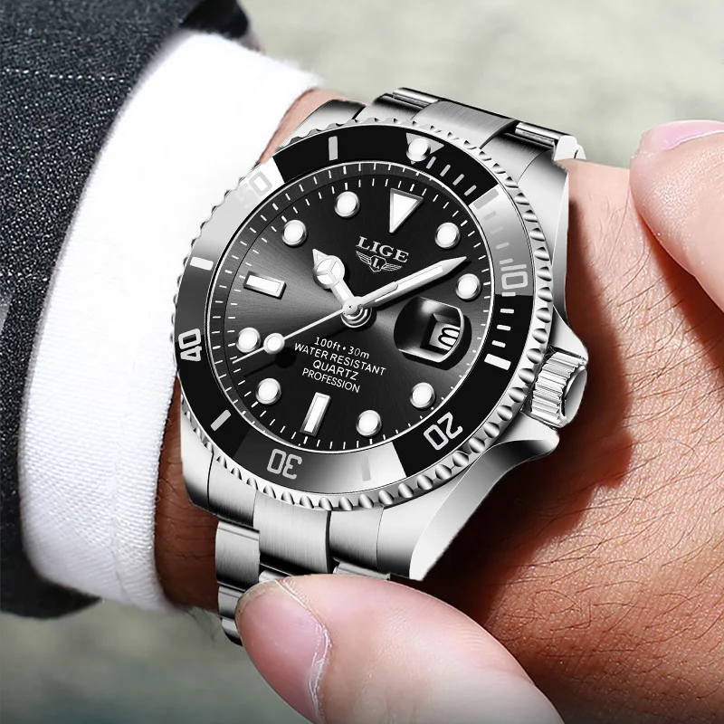 LIGE 럭셔리 남자 시계 비즈니스 방수 석영 손목 시계 패션 캘린더 빛나는 스테인레스 스틸 남자 시계 Reloj Hombre