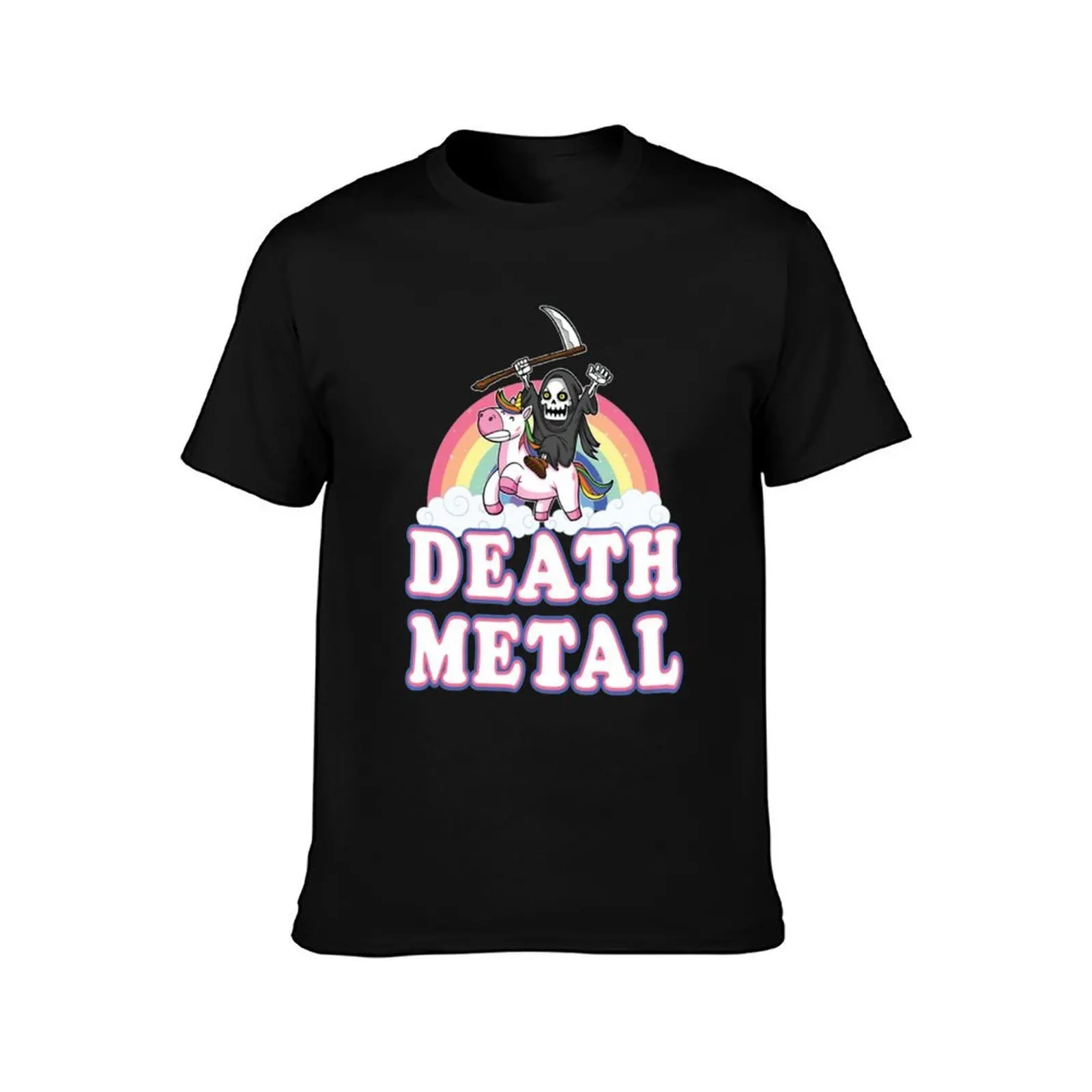 Death Metal Rainbow Funny Grim Reaper Unicorn T-Shirt, Summer Casual Cotton Tee, Oversized Streetwear Tops, Unisex Men Women