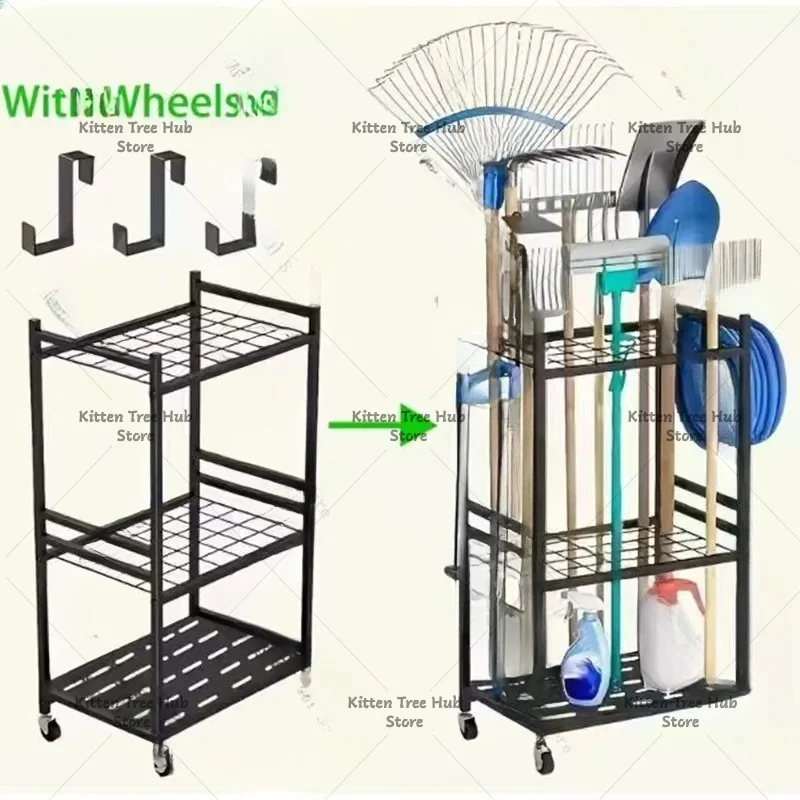 Garden Tools Storage Rack,Multi-Purpose Garden Tool Organizer,Mobile Storage Cart,Household and Outdoor Shelf for Towels