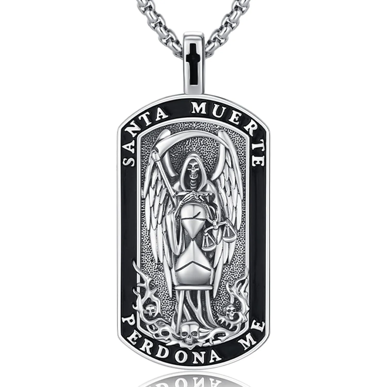 

Santa Muerte Necklace 925 Sterling Silver Santa Muerte Pendant Protection Amulet Jewelry Gift for Men Women Birthday Christmas